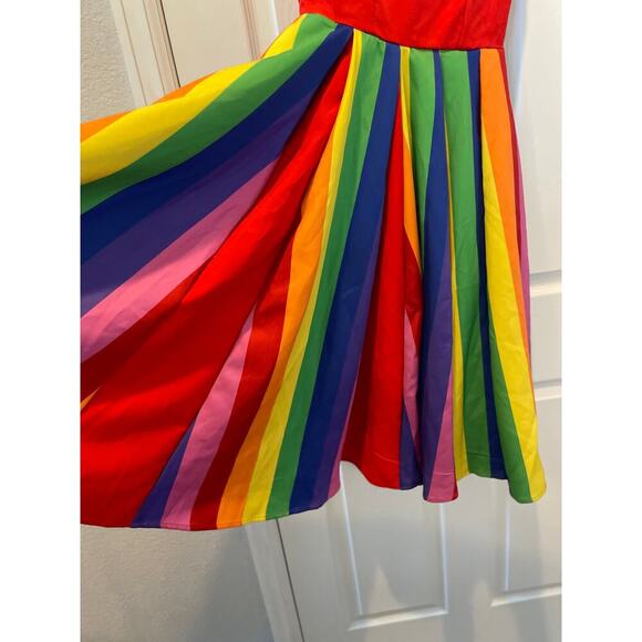 Unique Vintage Red Rainbow Swing Dress Pride, 1950s, Rockabilly Sz XS #39 - Picture 4 of 5